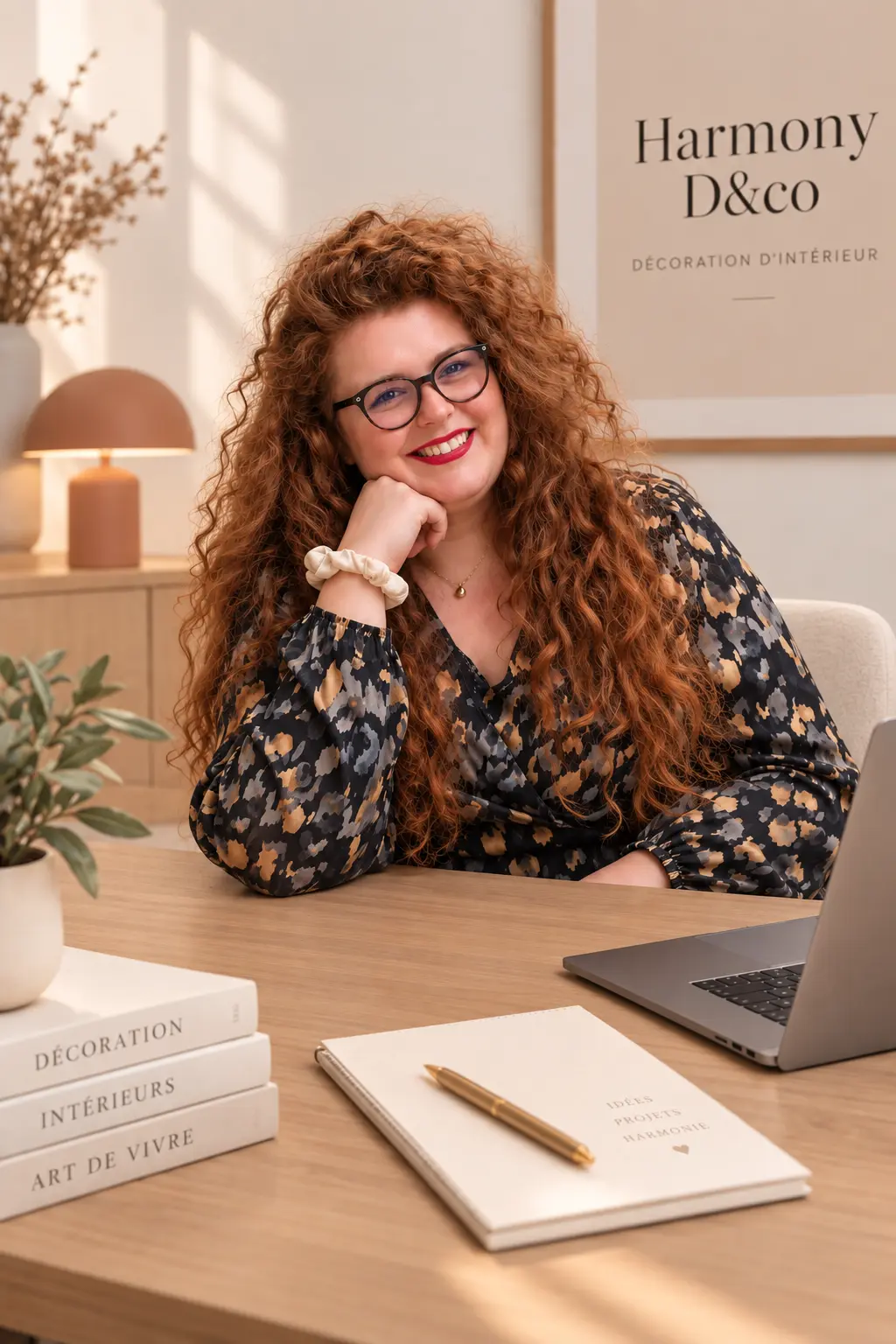 Emmeline Watier, décoratrice d’intérieur et fondatrice de HarmonyD&co, à son bureau