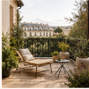 Aménagement d'un balcon ou d'une terrasse avec espace détente